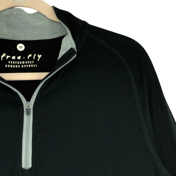 Free Fly Mens Size M Sweater Lightweight Bamboo 1/4 Zip Thumb Holes Black - Picture 7 of 16